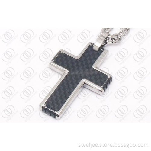Carbon Fiber Cross Pendant Black 316L Stainless Steel Jewelry